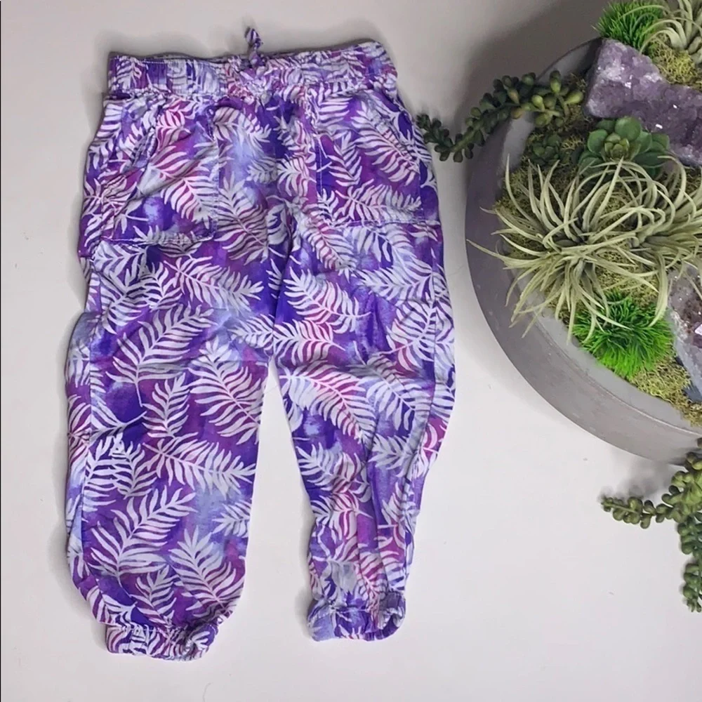 OshKosh B’Gosh watercolor palm print lounge pants purple toolset 2T